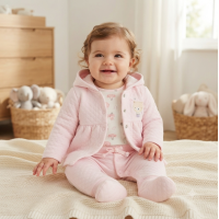 N14602: Baby Girls Quilted 3 Piece Outfit (0-9 Months)